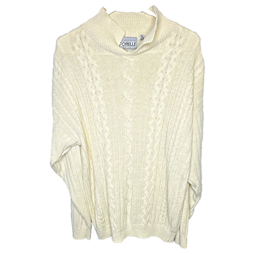 Forelli Womens Ivory Cable Knit Mock Neck Pullover Ramie Cotton Sweater 14/16